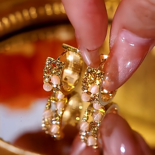 14K Gold-Plated Luxury Brown Zircon Cat's Eye Hoop Earrings
