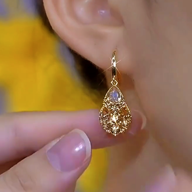 14K Gold-Plated Luxury Brown Zircon Diamond Earrings