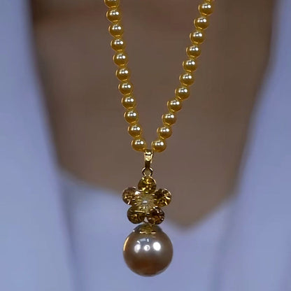 14K Gold-Plated Luxury Brown Zircon Pearl Necklace