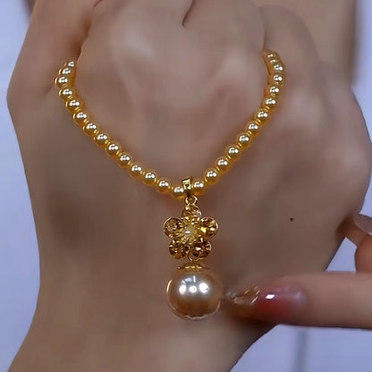 14K Gold-Plated Luxury Brown Zircon Pearl Necklace