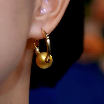 14K Gold-Plated Luxury Brushed Ball Hoop Earrings