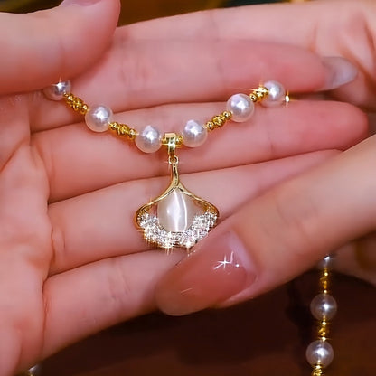 14K Gold-Plated Luxury Cat's Eye Pearl Necklaces