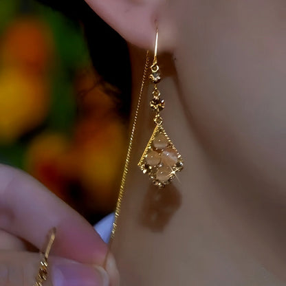 14K Gold-Plated Luxury Cat's Eye Zircon Threader Earrings