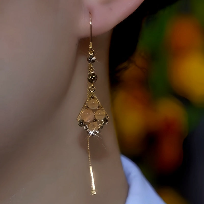 14K Gold-Plated Luxury Cat's Eye Zircon Threader Earrings