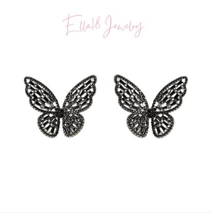 14K Gold-Plated Luxury Crystal Black Butterfly Earrings
