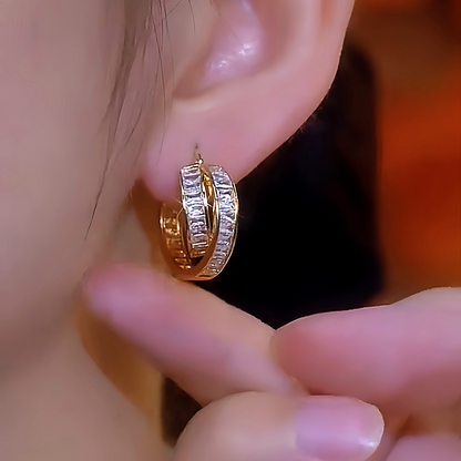 14K Gold-Plated Luxury Crystal Geometric Earrings