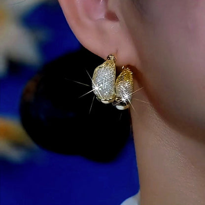14K Gold-Plated Luxury Diamond-Encrusted Gold Mesh Earrings