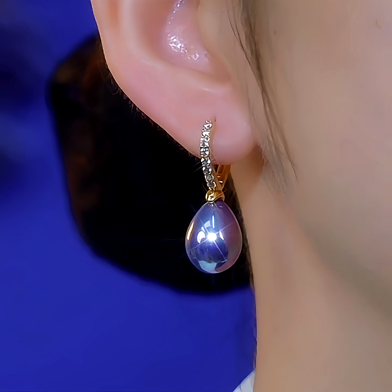 14K Gold-Plated Luxury Diamond-Encrusted Purple Pearl Earrings