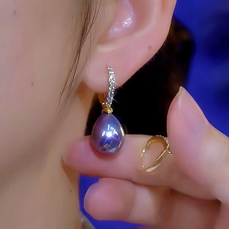 14K Gold-Plated Luxury Diamond-Encrusted Purple Pearl Earrings