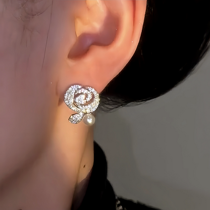 14K Gold-Plated Luxury Diamond-Encrusted Zircon Rose Earrings
