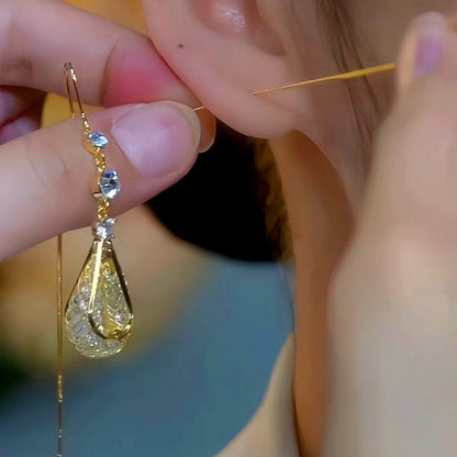 14K Gold-Plated Luxury Diamond Crystal Threader Earrings
