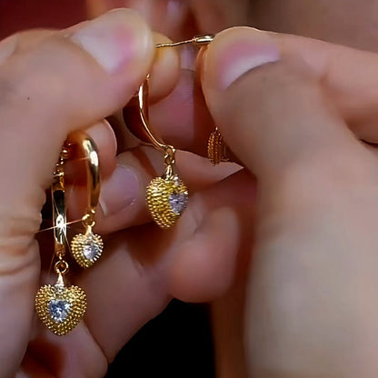 14K Gold-Plated Luxury Diamond Heart Earrings