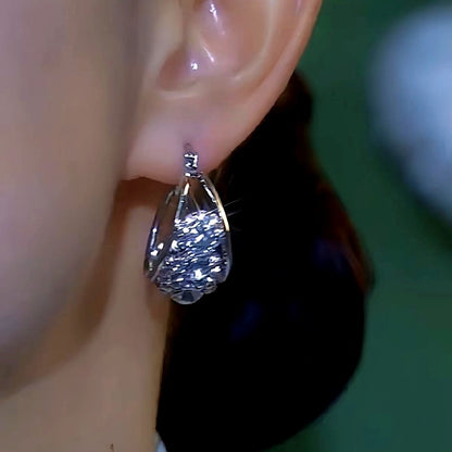 14K Gold-Plated Luxury Diamond Hoop Earrings