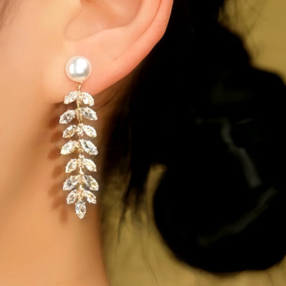 14K Gold-Plated Luxury Diamond Leaf Earrings