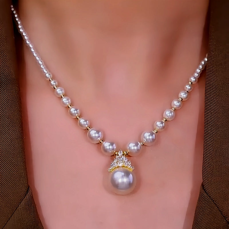 14K Gold-Plated Luxury Diamond Pearl Necklaces