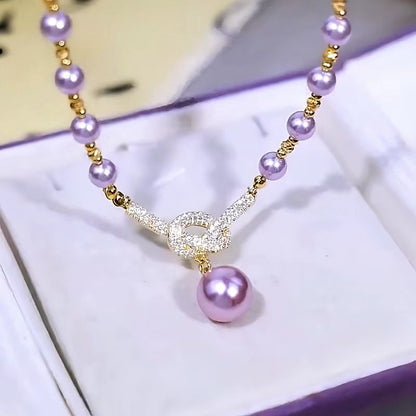 14K Gold-Plated Luxury Diamond Purple Pearl Necklace