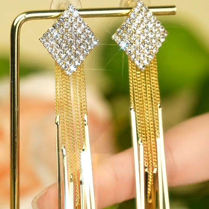 14K Gold-Plated Luxury Diamond Tassel Earrings