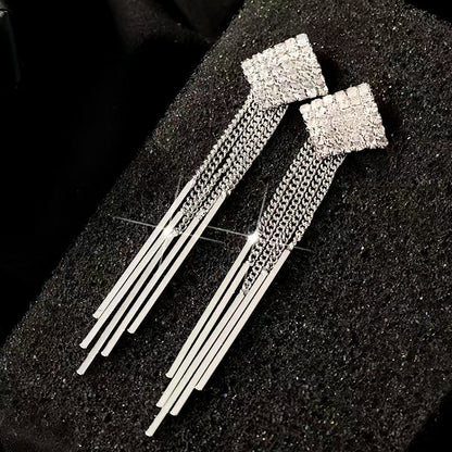 14K Gold-Plated Luxury Diamond Tassel Earrings