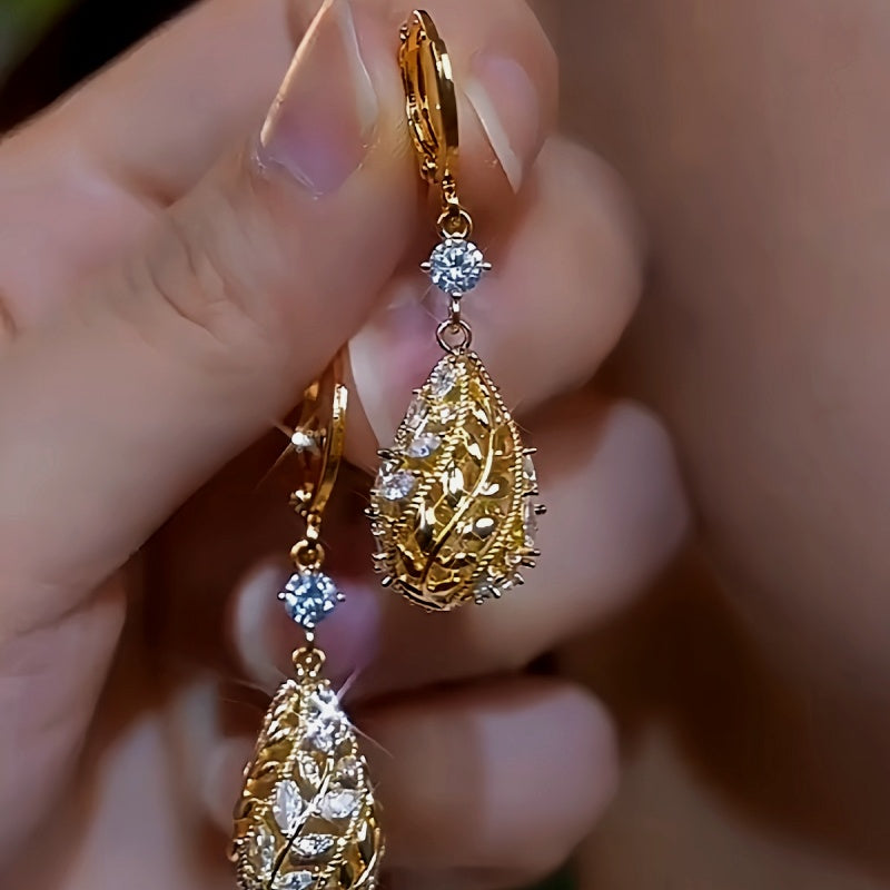14K Gold-Plated Luxury Diamond Water Drop Earrings