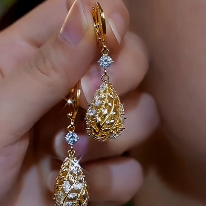 14K Gold-Plated Luxury Diamond Water Drop Earrings