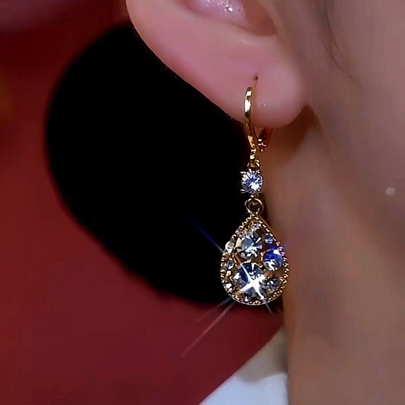 14K Gold-Plated Luxury Diamond Water Drop Earrings