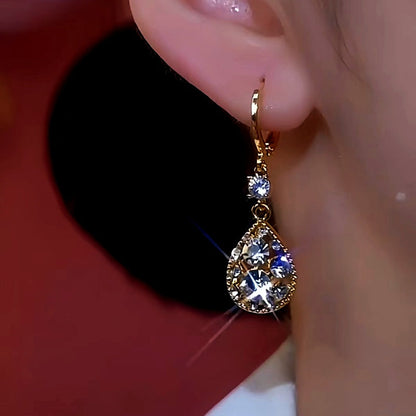 14K Gold-Plated Luxury Diamond Water Drop Earrings