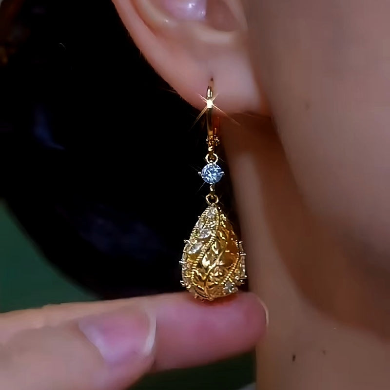 14K Gold-Plated Luxury Diamond Water Drop Earrings