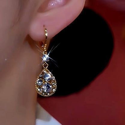 14K Gold-Plated Luxury Diamond Water Drop Earrings