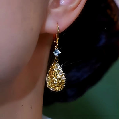 14K Gold-Plated Luxury Diamond Water Drop Earrings