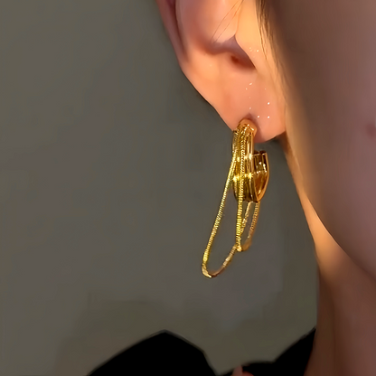 14K Gold-Plated Luxury Double-Layer Chain Tassel Earrings