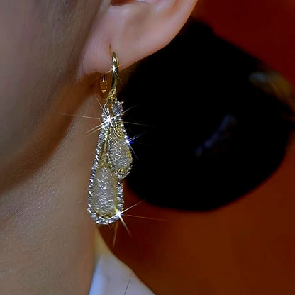 14K Gold-Plated Luxury Double Water Drop Earrings