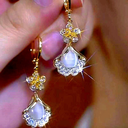 14K Gold-Plated Luxury Flower Leaf Earrings