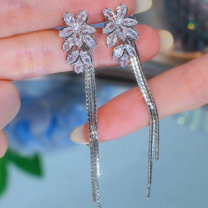 14K Gold-Plated Luxury Flower Tassel Earrings