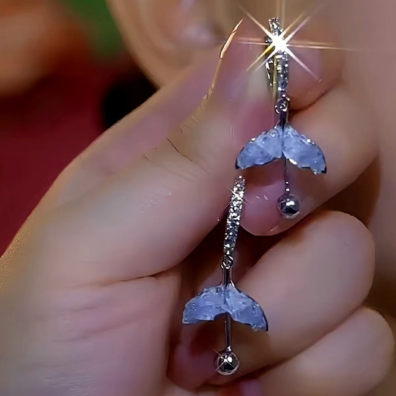 14K Gold-Plated Luxury Gradient Blue Fishtail Earrings