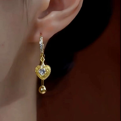 14K Gold-Plated Luxury Heart Tassel Earrings