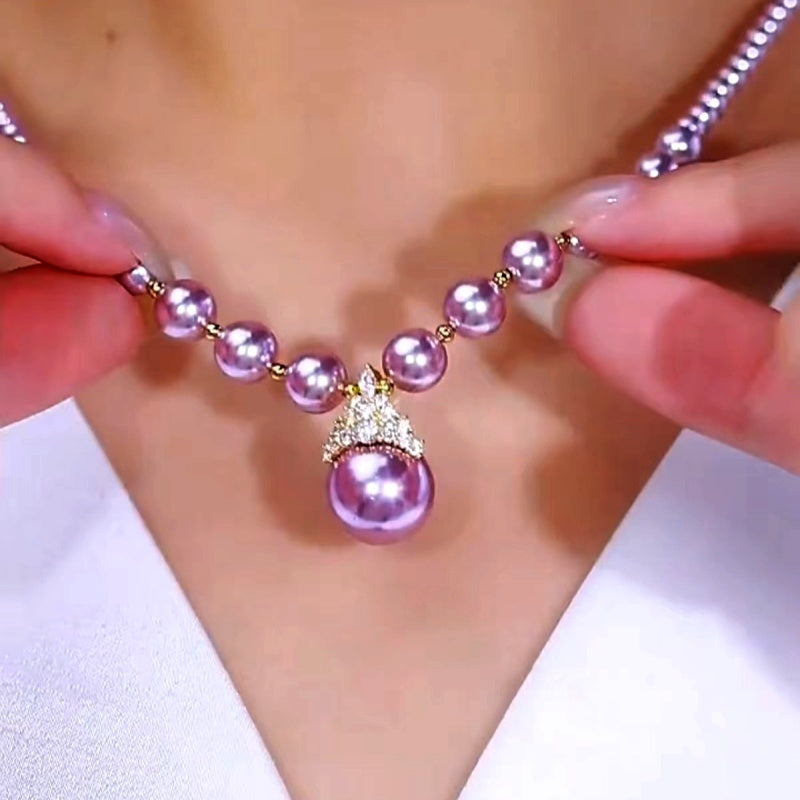 14K Gold-Plated Luxury Manta Rose Purple Pearl Necklaces