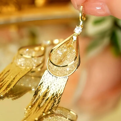 14K Gold-Plated Luxury Mesh Tassel Earrings