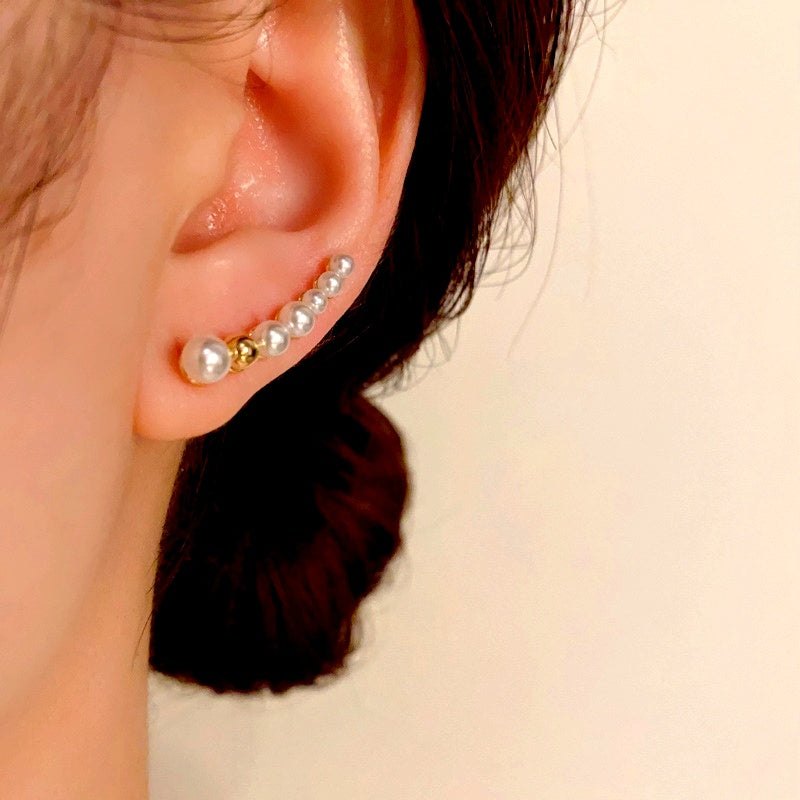 14K Gold-Plated Luxury Pearl Arc Crawler Earrings