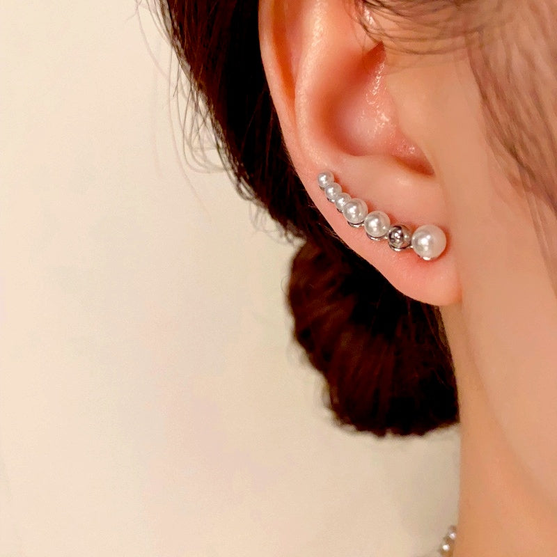14K Gold-Plated Luxury Pearl Arc Crawler Earrings