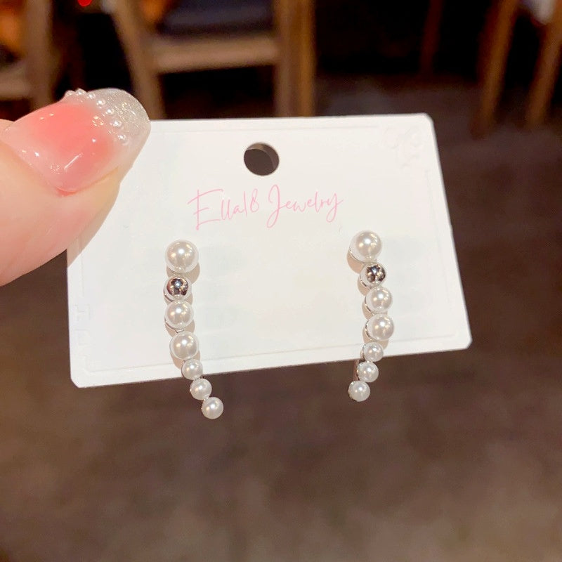 14K Gold-Plated Luxury Pearl Arc Crawler Earrings