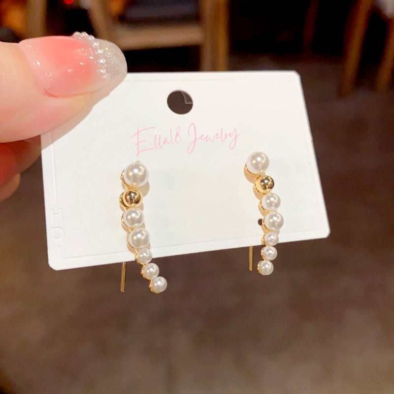 14K Gold-Plated Luxury Pearl Arc Crawler Earrings