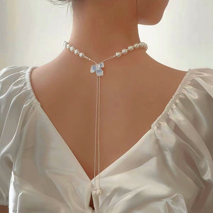 14K Gold-Plated Luxury Pearl Blue Iris Ice Crystal Butterfly Necklaces