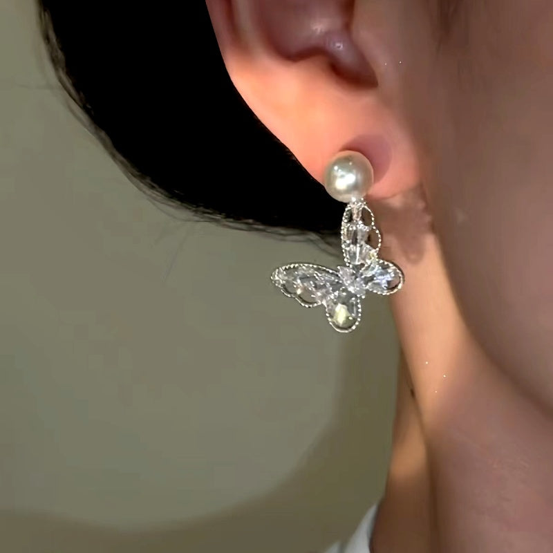 14K Gold-Plated Luxury Pearl Butterfly Earrings