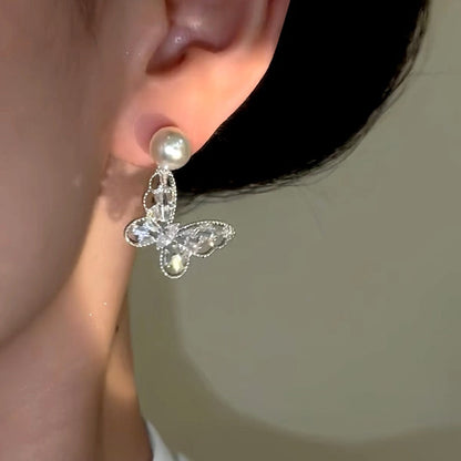 14K Gold-Plated Luxury Pearl Butterfly Earrings