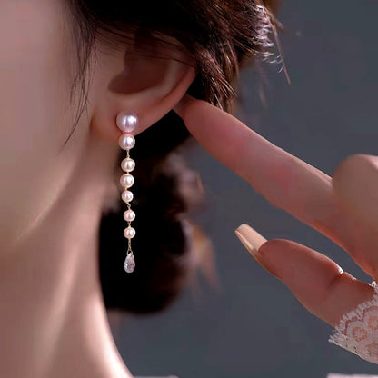 14K Gold-Plated Luxury Pearl Tassel Earrings