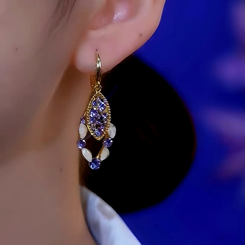 14K Gold-Plated Luxury Purple Crystal Leaf Earrings