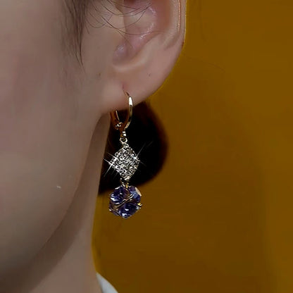 14K Gold-Plated Luxury Purple Diamond Ball Earrings
