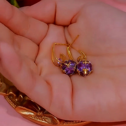 14K Gold-Plated Luxury Purple Diamond Ball Earrings
