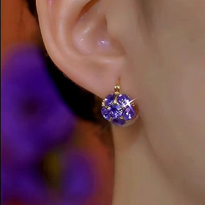 14K Gold-Plated Luxury Purple Zircon Ball Earrings