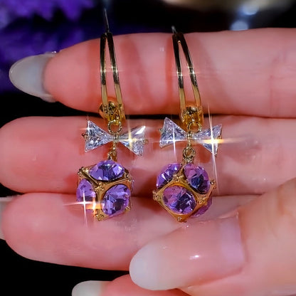 14K Gold-Plated Luxury Purple Zircon Diamond Ball Earrings